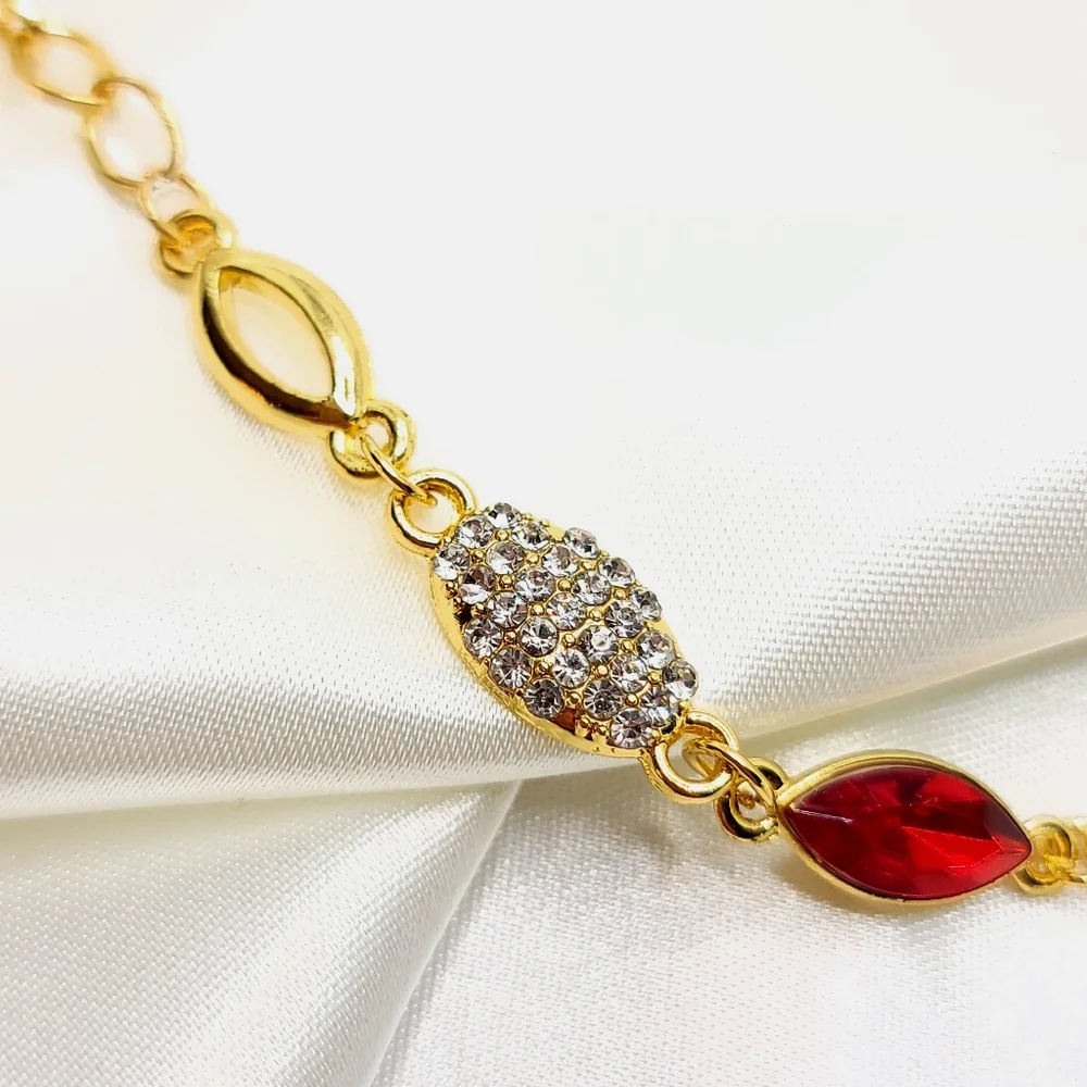 Golden Marquise Bracelet Ruby Red Gem Link